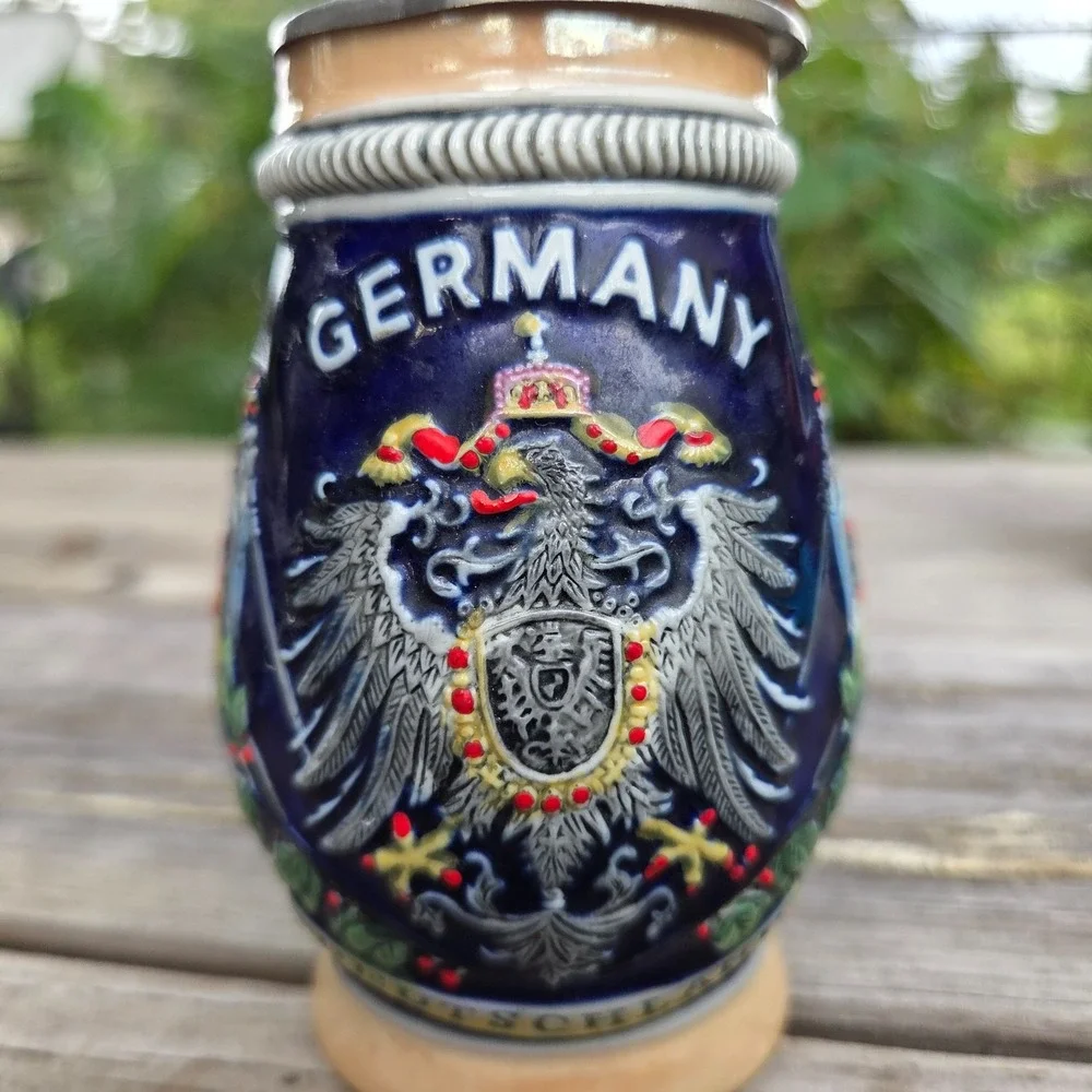 Vintage Domex Beer Stein: Pewter Lid Ceramic Tankard, Germany